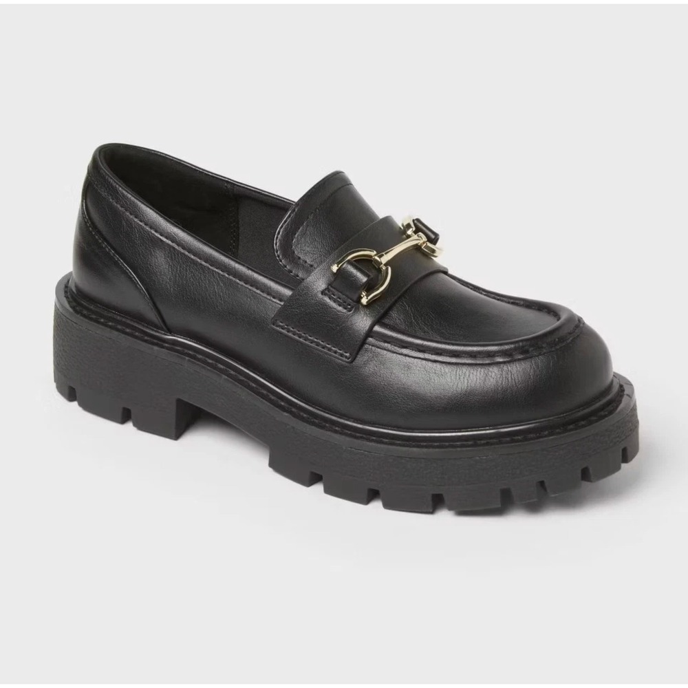 Black Horsebit Chunky Lug Loafers Wild Fable Chapman Women's Size 8 Memory Foam
